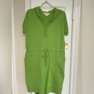 Michael Kors Green Knit Hooded Drawstring Dress